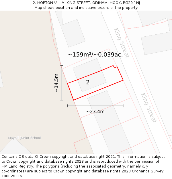 2, HORTON VILLA, KING STREET, ODIHAM, HOOK, RG29 1NJ: Plot and title map