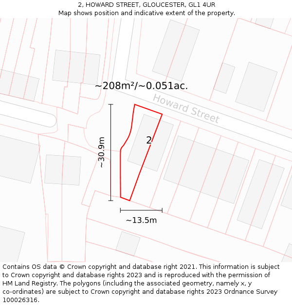 2, HOWARD STREET, GLOUCESTER, GL1 4UR: Plot and title map