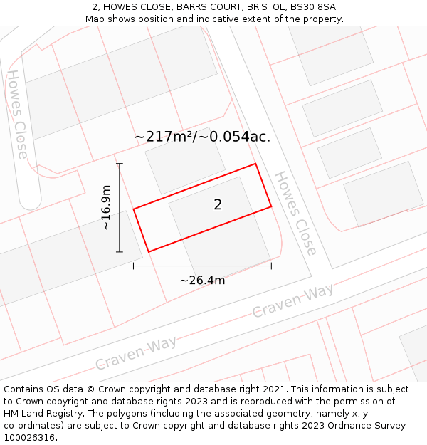 2, HOWES CLOSE, BARRS COURT, BRISTOL, BS30 8SA: Plot and title map