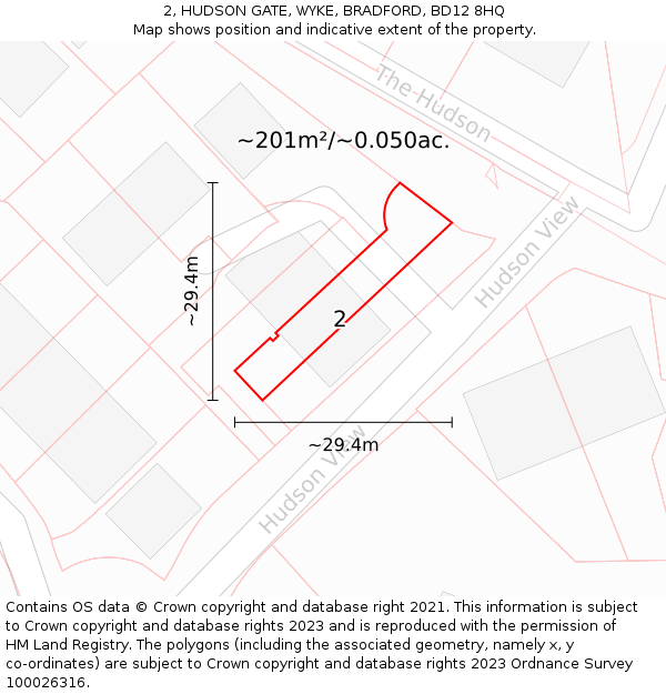 2, HUDSON GATE, WYKE, BRADFORD, BD12 8HQ: Plot and title map