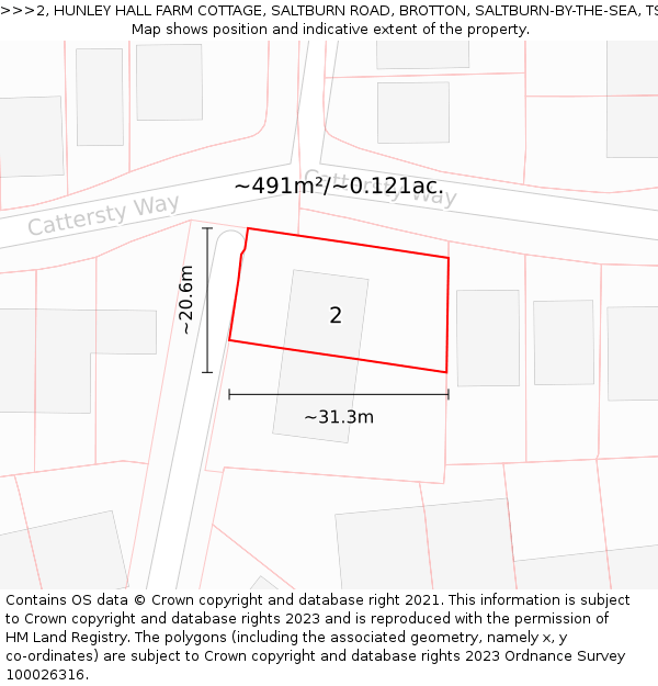 2, HUNLEY HALL FARM COTTAGE, SALTBURN ROAD, BROTTON, SALTBURN-BY-THE-SEA, TS12 2QN: Plot and title map