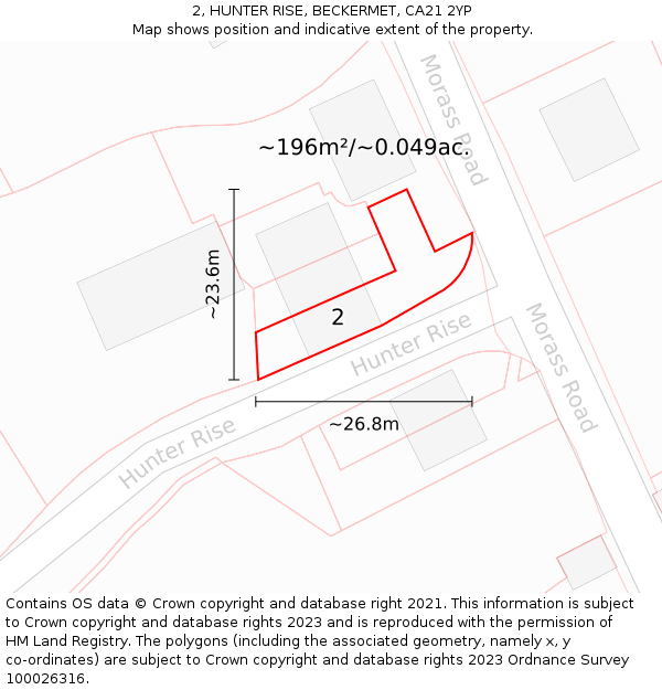 2, HUNTER RISE, BECKERMET, CA21 2YP: Plot and title map