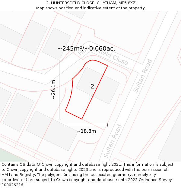 2, HUNTERSFIELD CLOSE, CHATHAM, ME5 8XZ: Plot and title map