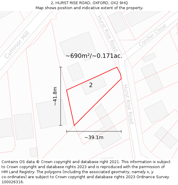 2, HURST RISE ROAD, OXFORD, OX2 9HQ: Plot and title map