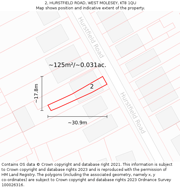 2, HURSTFIELD ROAD, WEST MOLESEY, KT8 1QU: Plot and title map