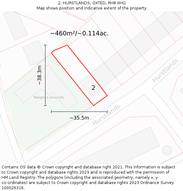 2, HURSTLANDS, OXTED, RH8 0HG: Plot and title map