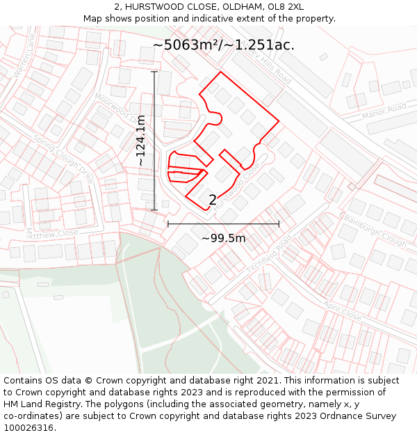 2, HURSTWOOD CLOSE, OLDHAM, OL8 2XL: Plot and title map