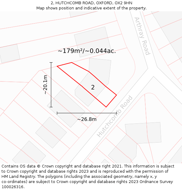 2, HUTCHCOMB ROAD, OXFORD, OX2 9HN: Plot and title map