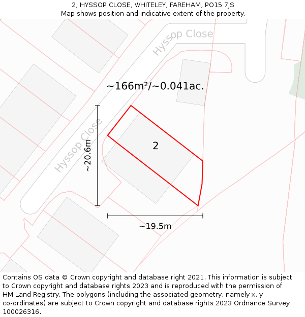 2, HYSSOP CLOSE, WHITELEY, FAREHAM, PO15 7JS: Plot and title map