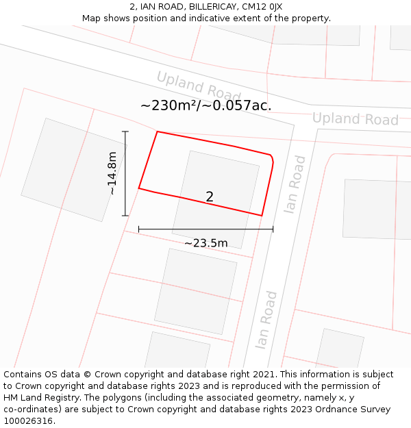 2, IAN ROAD, BILLERICAY, CM12 0JX: Plot and title map