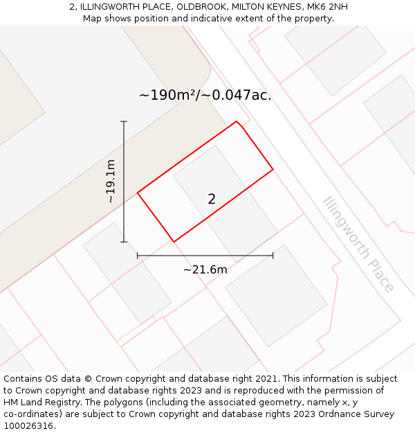 2, ILLINGWORTH PLACE, OLDBROOK, MILTON KEYNES, MK6 2NH: Plot and title map