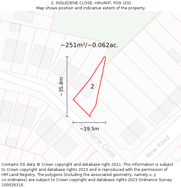 2, INGLEDENE CLOSE, HAVANT, PO9 1DG: Plot and title map