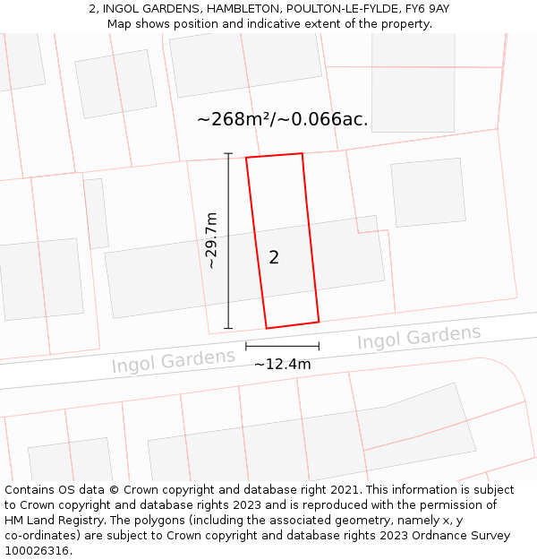 2, INGOL GARDENS, HAMBLETON, POULTON-LE-FYLDE, FY6 9AY: Plot and title map