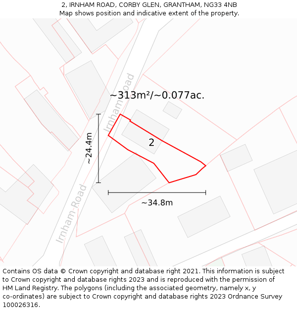 2, IRNHAM ROAD, CORBY GLEN, GRANTHAM, NG33 4NB: Plot and title map