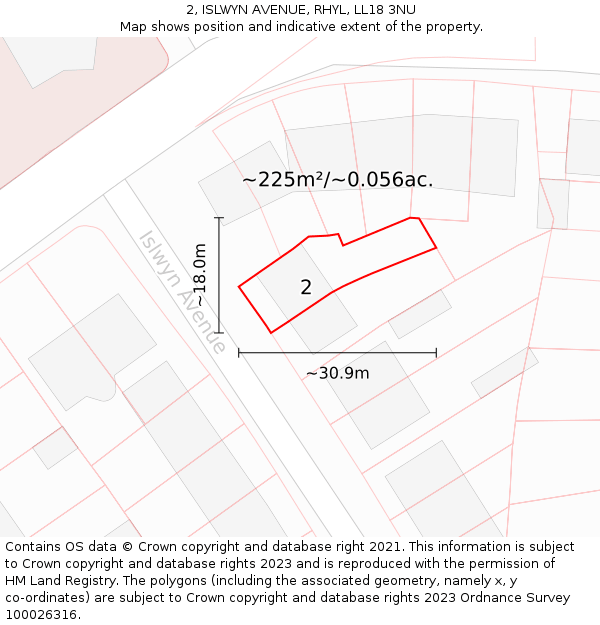 2, ISLWYN AVENUE, RHYL, LL18 3NU: Plot and title map