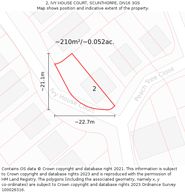 2, IVY HOUSE COURT, SCUNTHORPE, DN16 3GS: Plot and title map