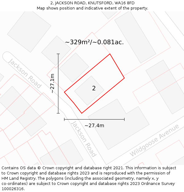 2, JACKSON ROAD, KNUTSFORD, WA16 8FD: Plot and title map