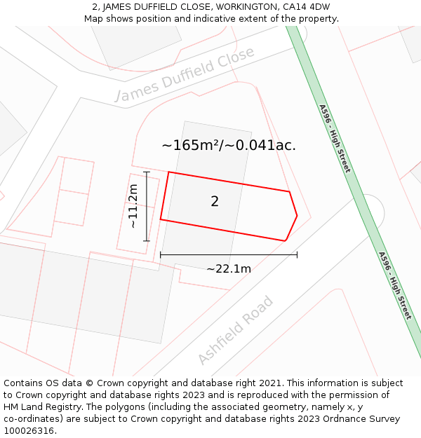 2, JAMES DUFFIELD CLOSE, WORKINGTON, CA14 4DW: Plot and title map