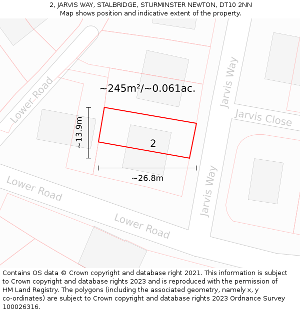 2, JARVIS WAY, STALBRIDGE, STURMINSTER NEWTON, DT10 2NN: Plot and title map