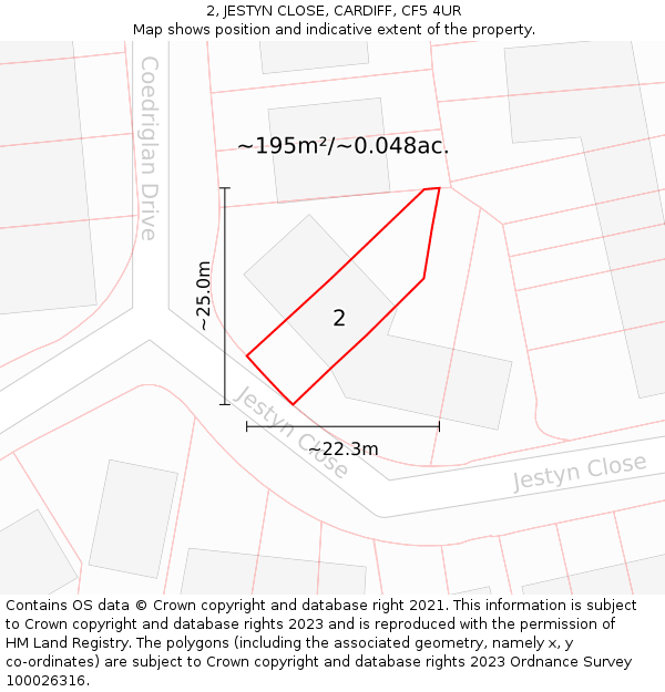 2, JESTYN CLOSE, CARDIFF, CF5 4UR: Plot and title map