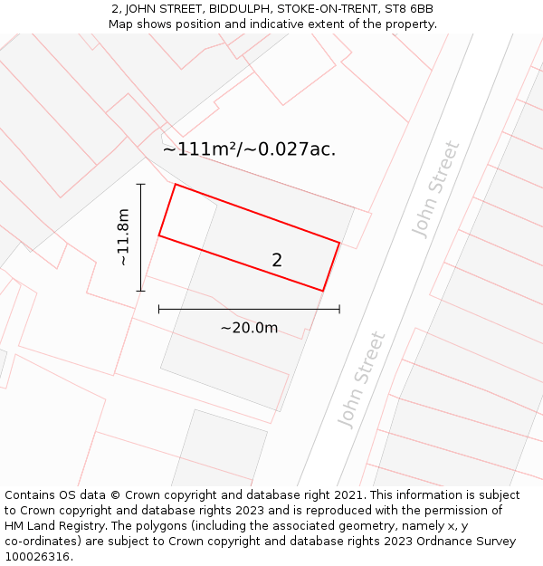 2, JOHN STREET, BIDDULPH, STOKE-ON-TRENT, ST8 6BB: Plot and title map