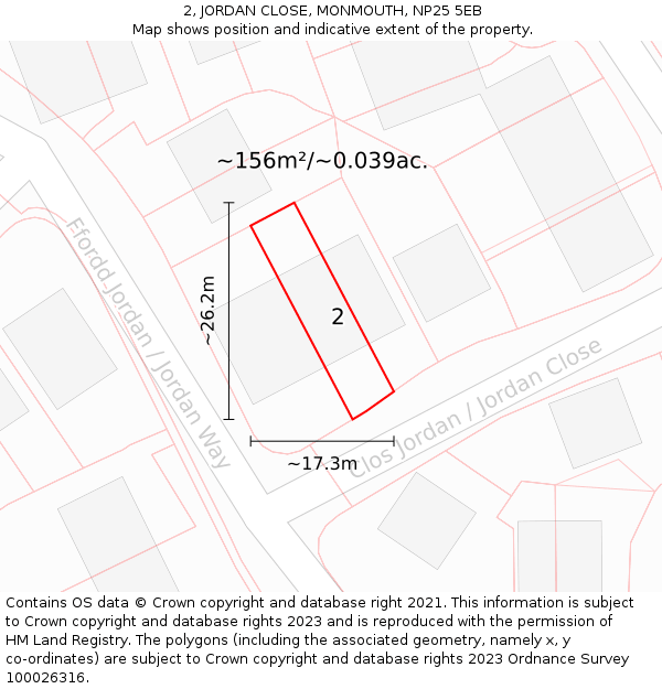 2, JORDAN CLOSE, MONMOUTH, NP25 5EB: Plot and title map