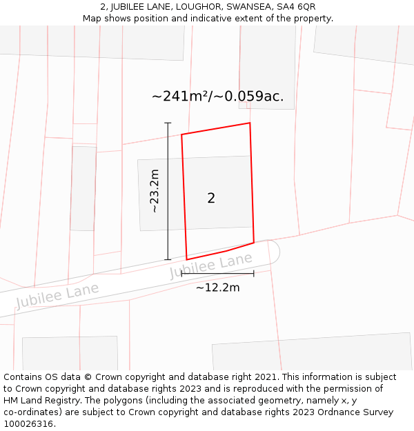 2, JUBILEE LANE, LOUGHOR, SWANSEA, SA4 6QR: Plot and title map