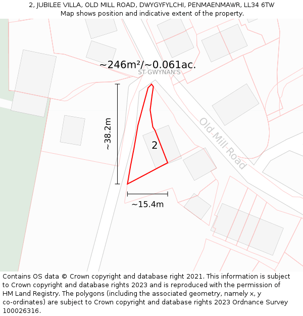 2, JUBILEE VILLA, OLD MILL ROAD, DWYGYFYLCHI, PENMAENMAWR, LL34 6TW: Plot and title map