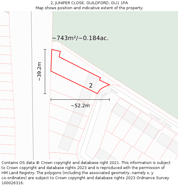 2, JUNIPER CLOSE, GUILDFORD, GU1 1PA: Plot and title map