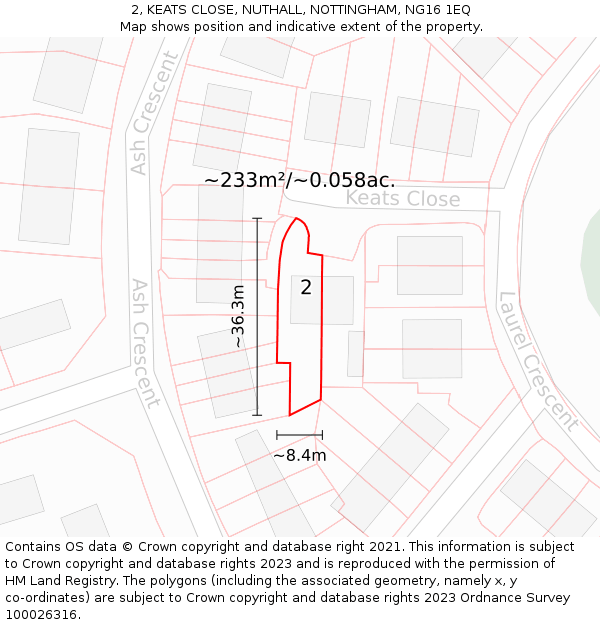 2, KEATS CLOSE, NUTHALL, NOTTINGHAM, NG16 1EQ: Plot and title map