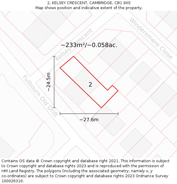 2, KELSEY CRESCENT, CAMBRIDGE, CB1 9XS: Plot and title map