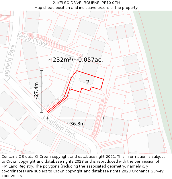 2, KELSO DRIVE, BOURNE, PE10 0ZH: Plot and title map