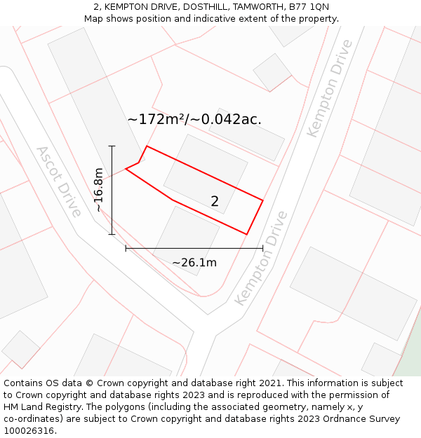 2, KEMPTON DRIVE, DOSTHILL, TAMWORTH, B77 1QN: Plot and title map