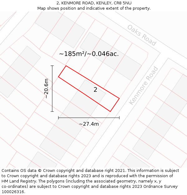 2, KENMORE ROAD, KENLEY, CR8 5NU: Plot and title map