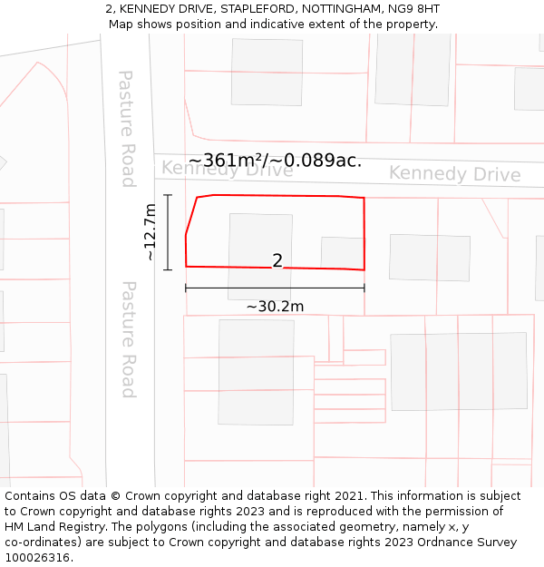 2, KENNEDY DRIVE, STAPLEFORD, NOTTINGHAM, NG9 8HT: Plot and title map