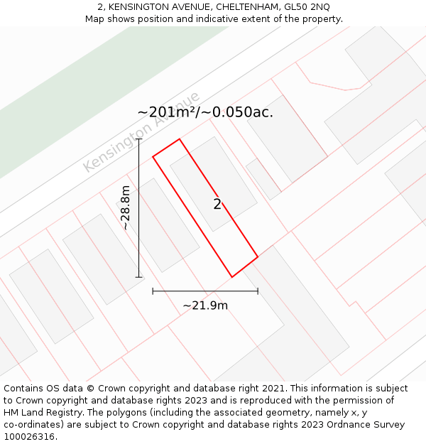 2, KENSINGTON AVENUE, CHELTENHAM, GL50 2NQ: Plot and title map