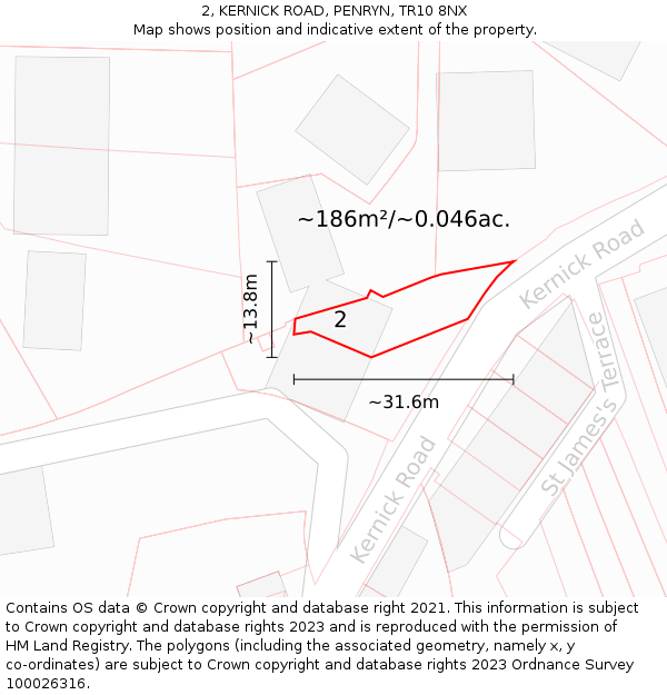 2, KERNICK ROAD, PENRYN, TR10 8NX: Plot and title map