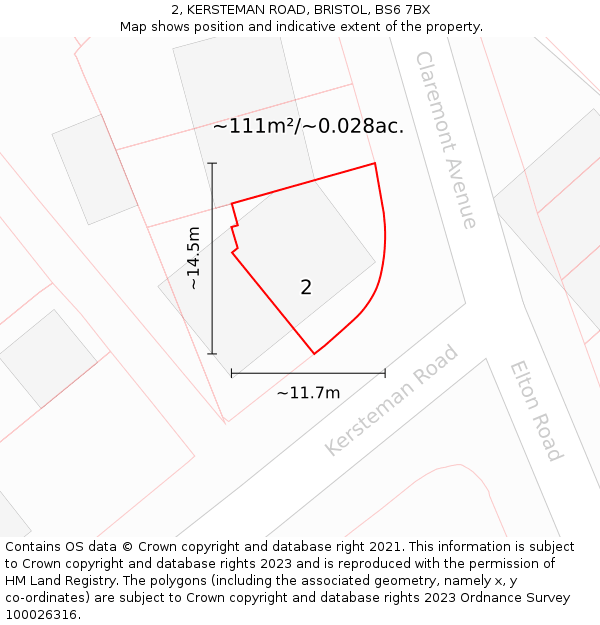 2, KERSTEMAN ROAD, BRISTOL, BS6 7BX: Plot and title map