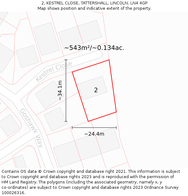 2, KESTREL CLOSE, TATTERSHALL, LINCOLN, LN4 4GP: Plot and title map