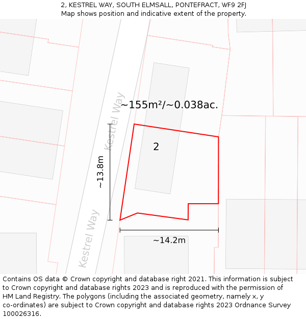 2, KESTREL WAY, SOUTH ELMSALL, PONTEFRACT, WF9 2FJ: Plot and title map