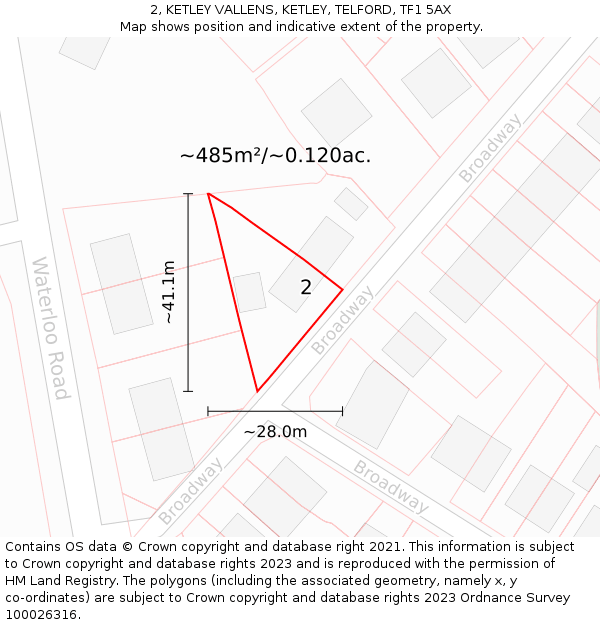 2, KETLEY VALLENS, KETLEY, TELFORD, TF1 5AX: Plot and title map