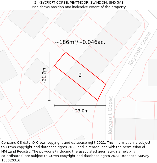 2, KEYCROFT COPSE, PEATMOOR, SWINDON, SN5 5AE: Plot and title map