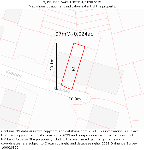 2, KIELDER, WASHINGTON, NE38 0NW: Plot and title map