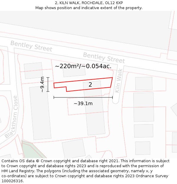 2, KILN WALK, ROCHDALE, OL12 6XP: Plot and title map