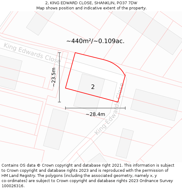 2, KING EDWARD CLOSE, SHANKLIN, PO37 7DW: Plot and title map