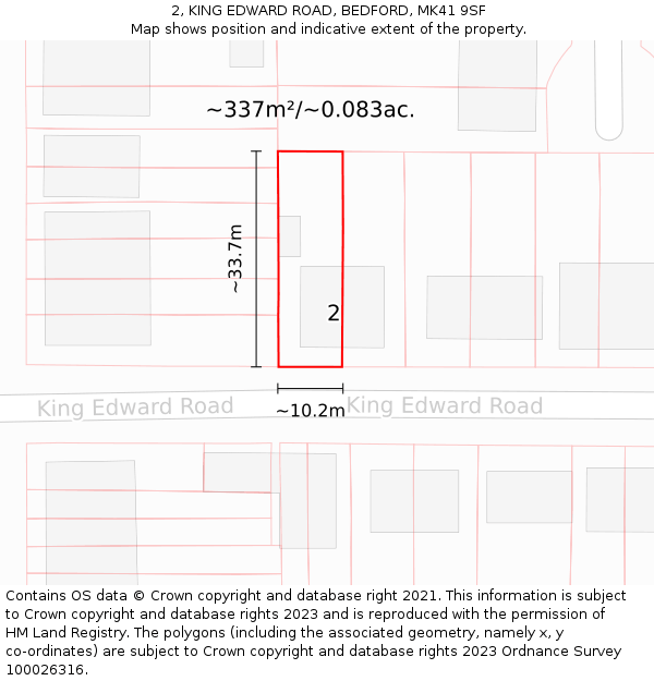 2, KING EDWARD ROAD, BEDFORD, MK41 9SF: Plot and title map