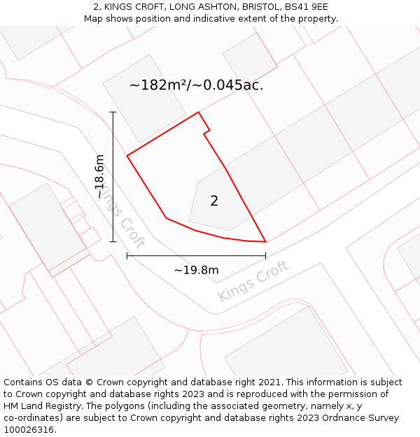 2, KINGS CROFT, LONG ASHTON, BRISTOL, BS41 9EE: Plot and title map