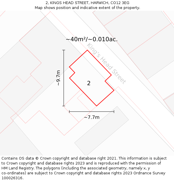 2, KINGS HEAD STREET, HARWICH, CO12 3EG: Plot and title map