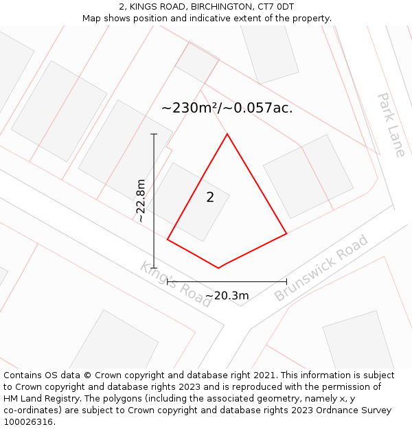 2, KINGS ROAD, BIRCHINGTON, CT7 0DT: Plot and title map