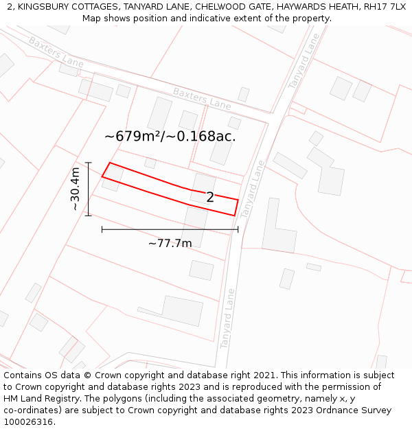 2, KINGSBURY COTTAGES, TANYARD LANE, CHELWOOD GATE, HAYWARDS HEATH, RH17 7LX: Plot and title map